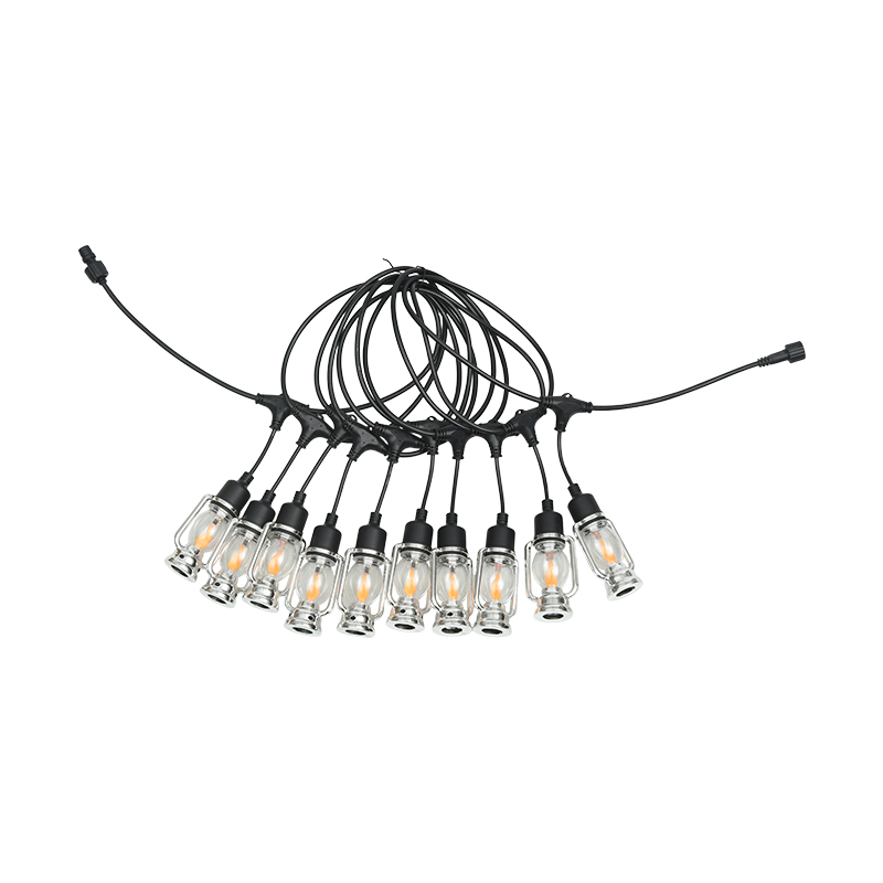 Plameňový svetelný reťazec v štýle lampy v štýle vintage koča (strieborný, 5 metrov 10 svetiel)